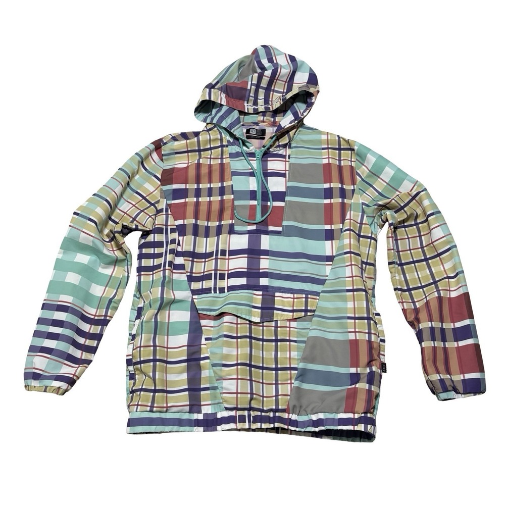 LIRA Men's 1/4 Zip Drawstring Plaid Pullover Hoodie Lightweight Size M 22 x 29